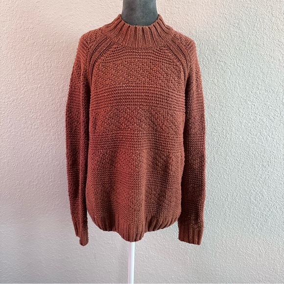 Prana Sweaters - prAna Organic Cotton Textured Knit Mock Neck Sweater Small (Fits M) Rust Brown
